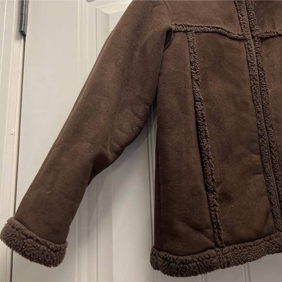 LL Bean Girls Full Zip Faux Shearling Suede Winter Jacket Size M(10-12) Brown - Picture 6 of 8